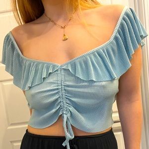 Zara Ruffle Off the Shoulder Teal Top